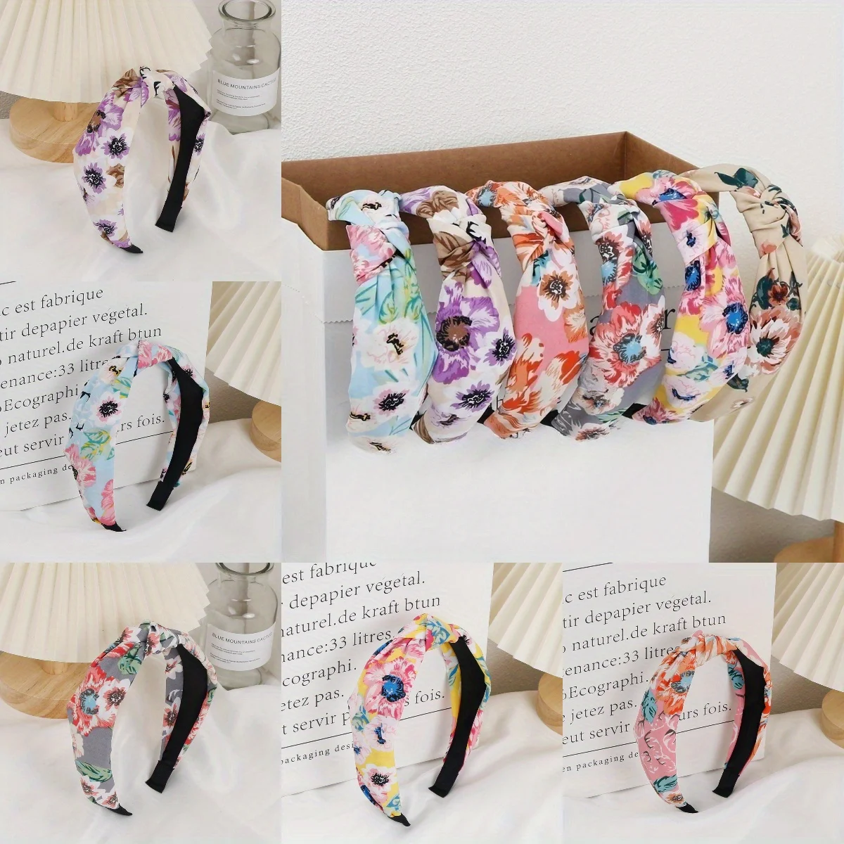 

Bohemian Hairband with Floral Print Cross Knot Design Ethnic Style Hair Hoop for Resort Wear Spring Summer Vacation Accessories