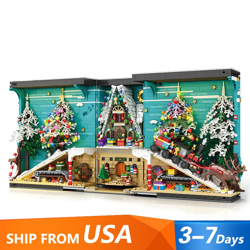 

С Рождеством книжная подставка, модульные строительные блоки, праздничные зимние деревенские книги в сборе, комплект кирпичной модели, подарок для взрослых и детей, 3260 шт.