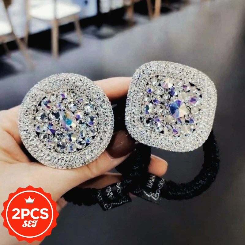 

2Pcs/set New Exquisite Shining Crystal Coarse Hair Tie Water Diamond Hair Rope Sweet Hair Elastic Rubber Band Headwear