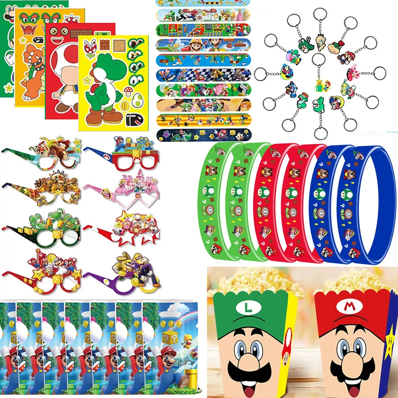 Super Mario Theme Party Favors Slap Bracelets Keychain Mask Stamp for Boy Birthday Supplies Goodie Bag Gifts Fillers Party Bag