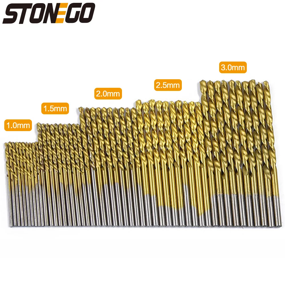 STONEGO 50PCS High Speed Steel Twist Drill Set - Metal Reamer Tool Kit - 1-3mm Diameter - for Cutting, Drilling, Polishing