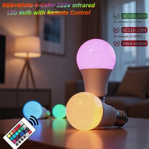 220V IR Remote Control LED Bulb, Dimmable RGB+White Color Changing Light Bulb, E27 Base, for Home/Party/Decor, Energy Saving