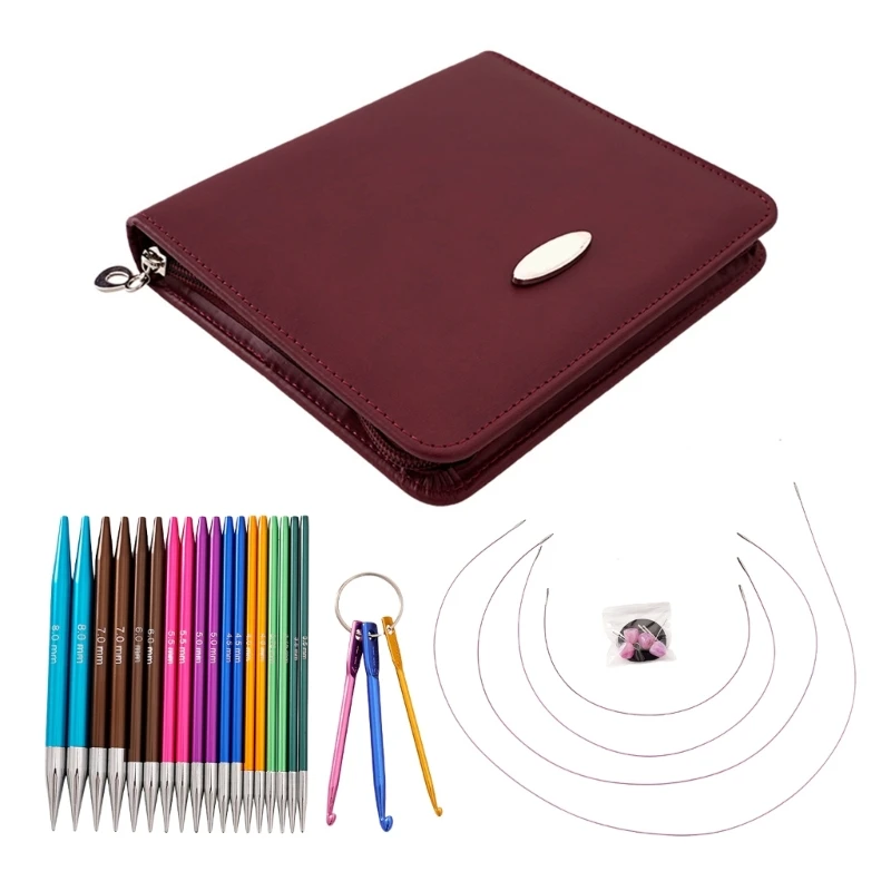 

Aluminum Interchangeable Circular Knitting Needle Crochet Hook Set with Case