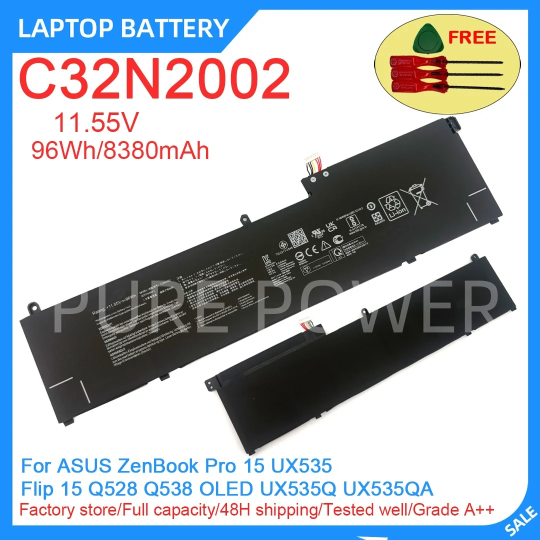 New Laptop Battery C32N2002 11.55V 96WH 8380mAh High Quality For ASUS ZenBook Pro 15 UX535 Flip 15 Q528 Q538 OLED UX535Q UX535QA