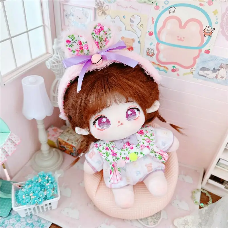 

Cute Idol Doll Wear Purple Flower Set Doll Clothes, Kawaii Stuffed Cotton Plush, No Atties, Naked Doll for Girls,Kids Gift, 20cm