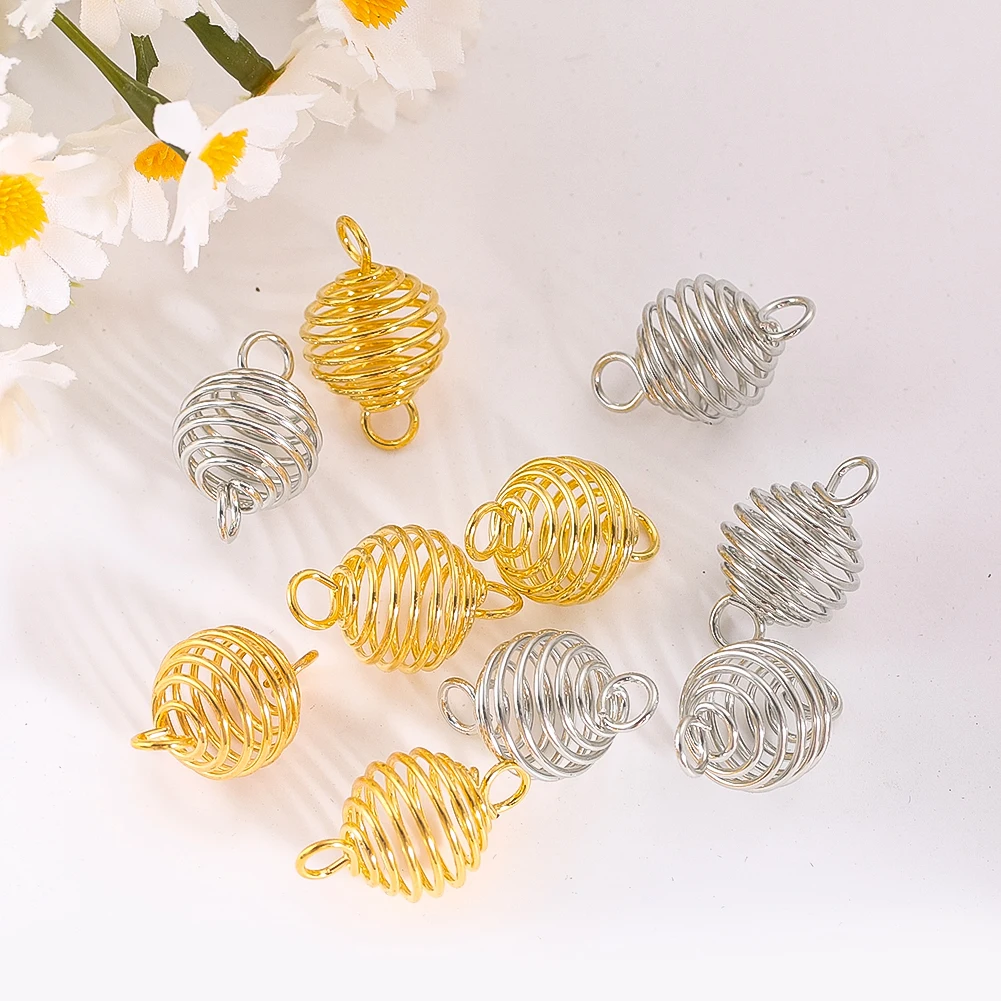 5PCS 25mm Silver Plated Gold Plated Spiral Bead Cage Swing Ball Hanging Pendant DIY Crystal Pearl Wind Chime Accessories