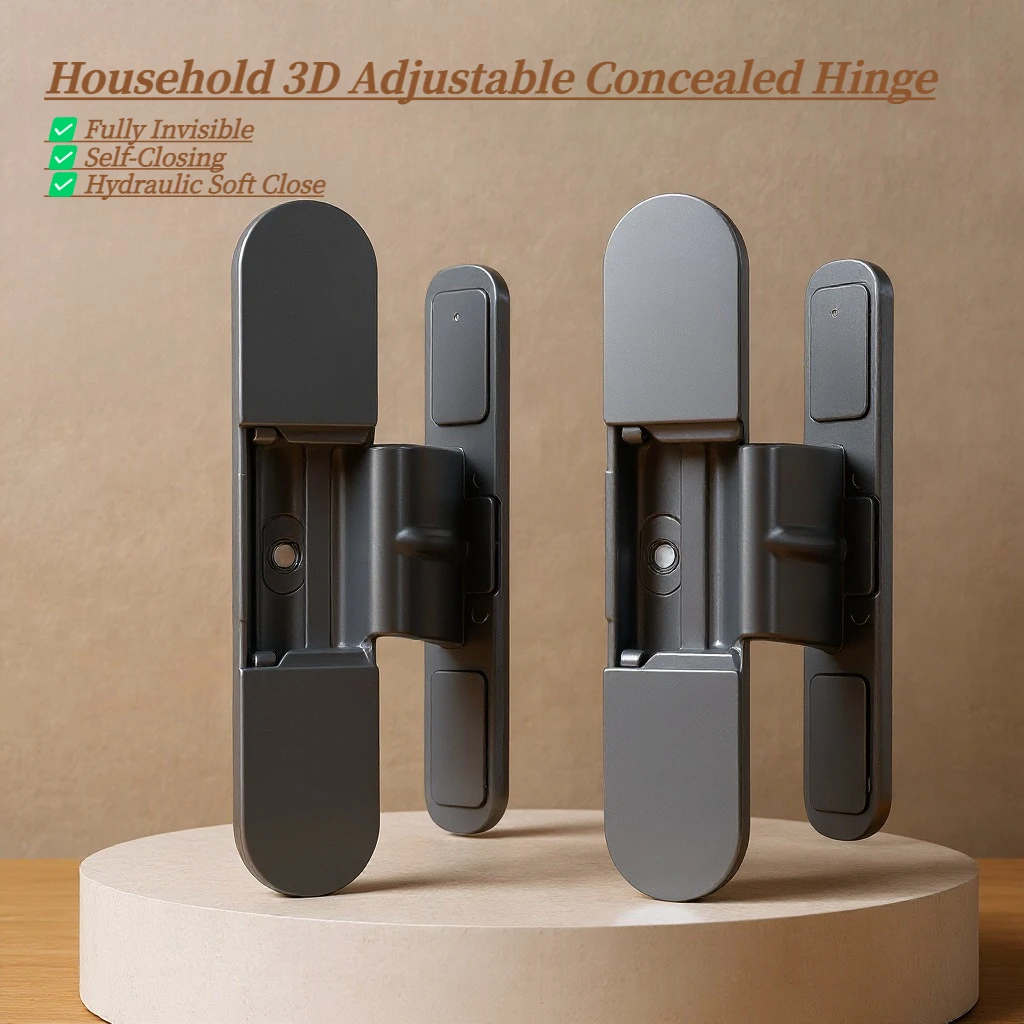 Concealed Cross Hinge for Wooden Door, 3D Adjustable Hidden Door Hinge, Invisible Side Mount Hinge, Inside & Outside Opening
