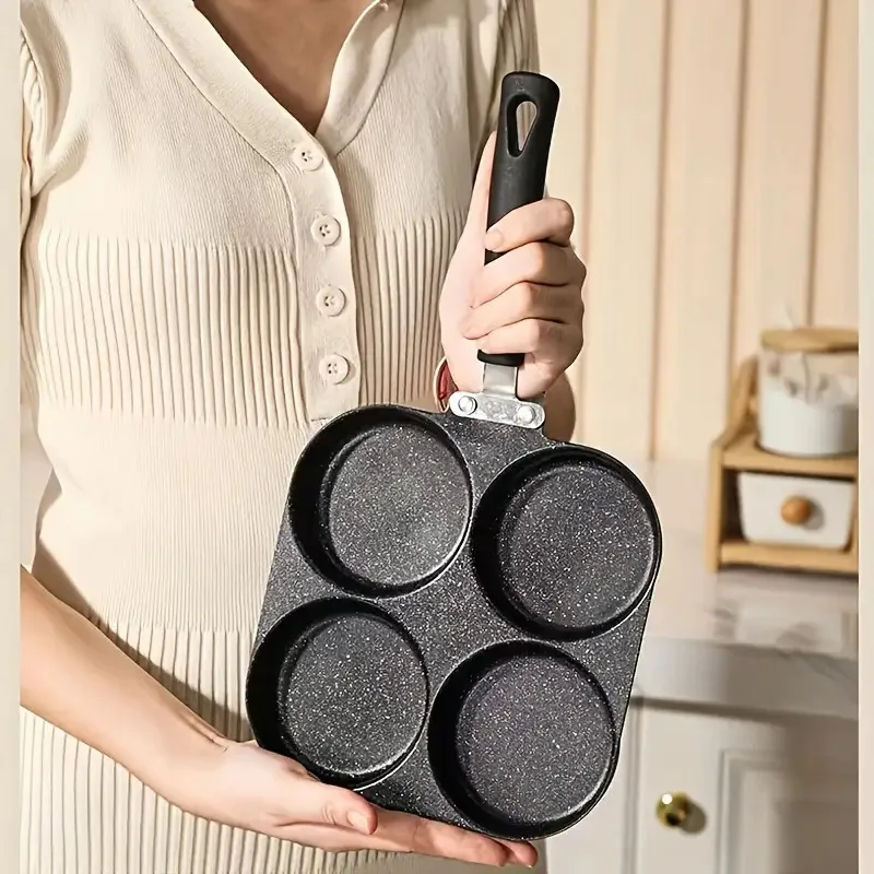 1 Cast Iron Non-Stick Omelette Pan, Pancake and Burger Cooker, Suitable for Gas and Electric Stoves, Multi-Burner Design, Ideal