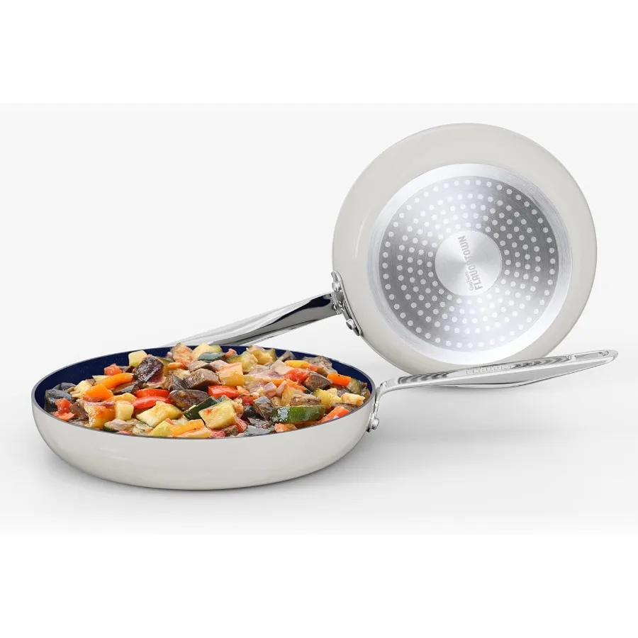 

2-Piece Ceramic Cookware Set Nonstick Frying Pan Set 10 and 12 Easy-Clean Kitchen Cookware Made without PFAS PTFE PFOA Inductio