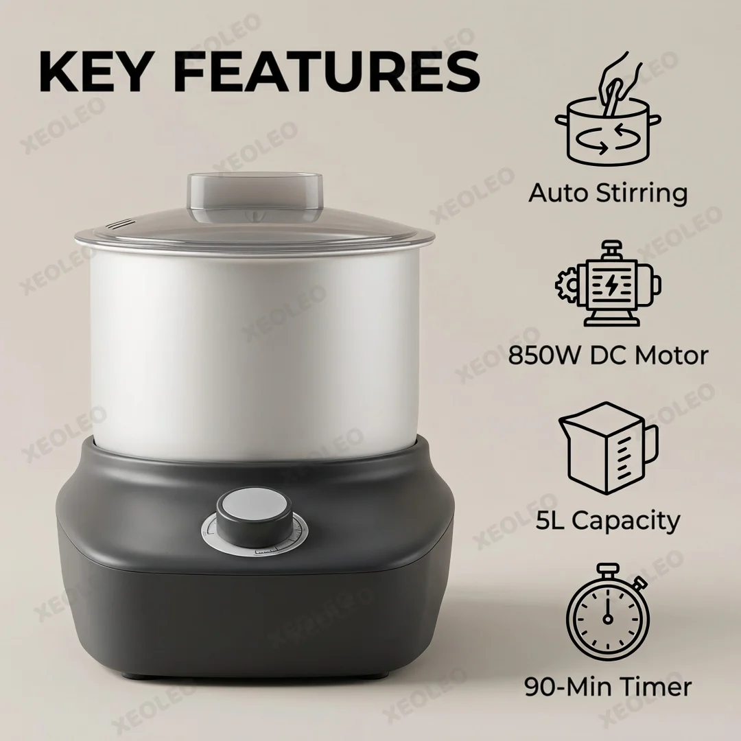 850W 5L Automatic Fufu Ugali Cooking Maker DC Motor Non‑Stick Pot 90‑Min Timer 220V for 3‑5 People