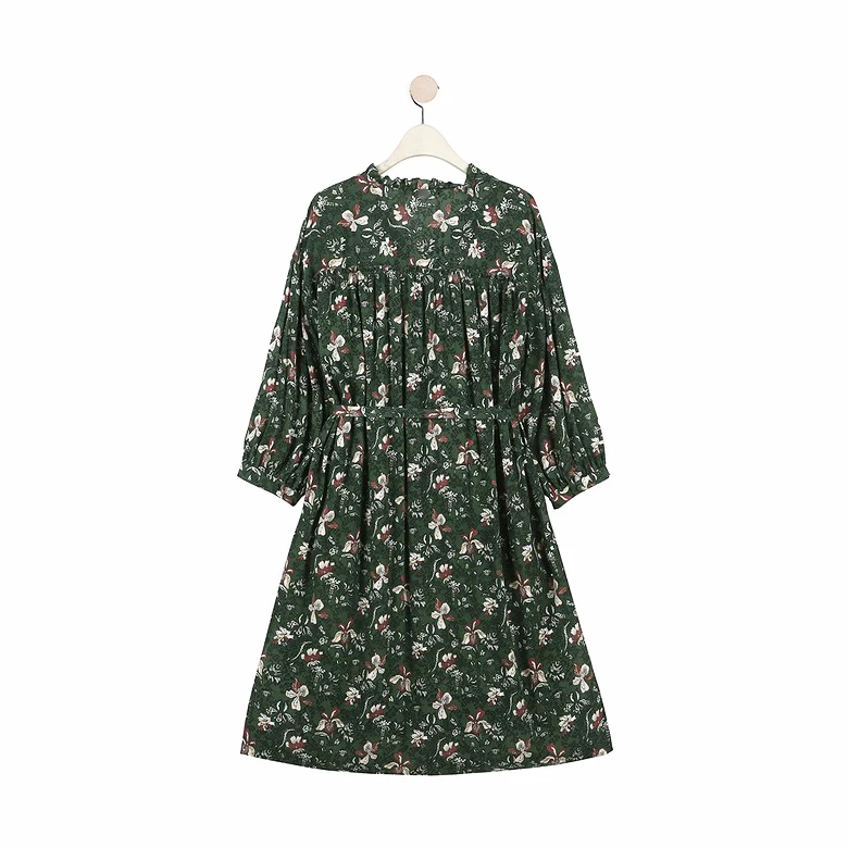 Soie coton thé Rose imprimé Dr avec ceinture minceur Protection solaire v-ne a-ligne jupe mi-longue mi-longue coréenne Sle