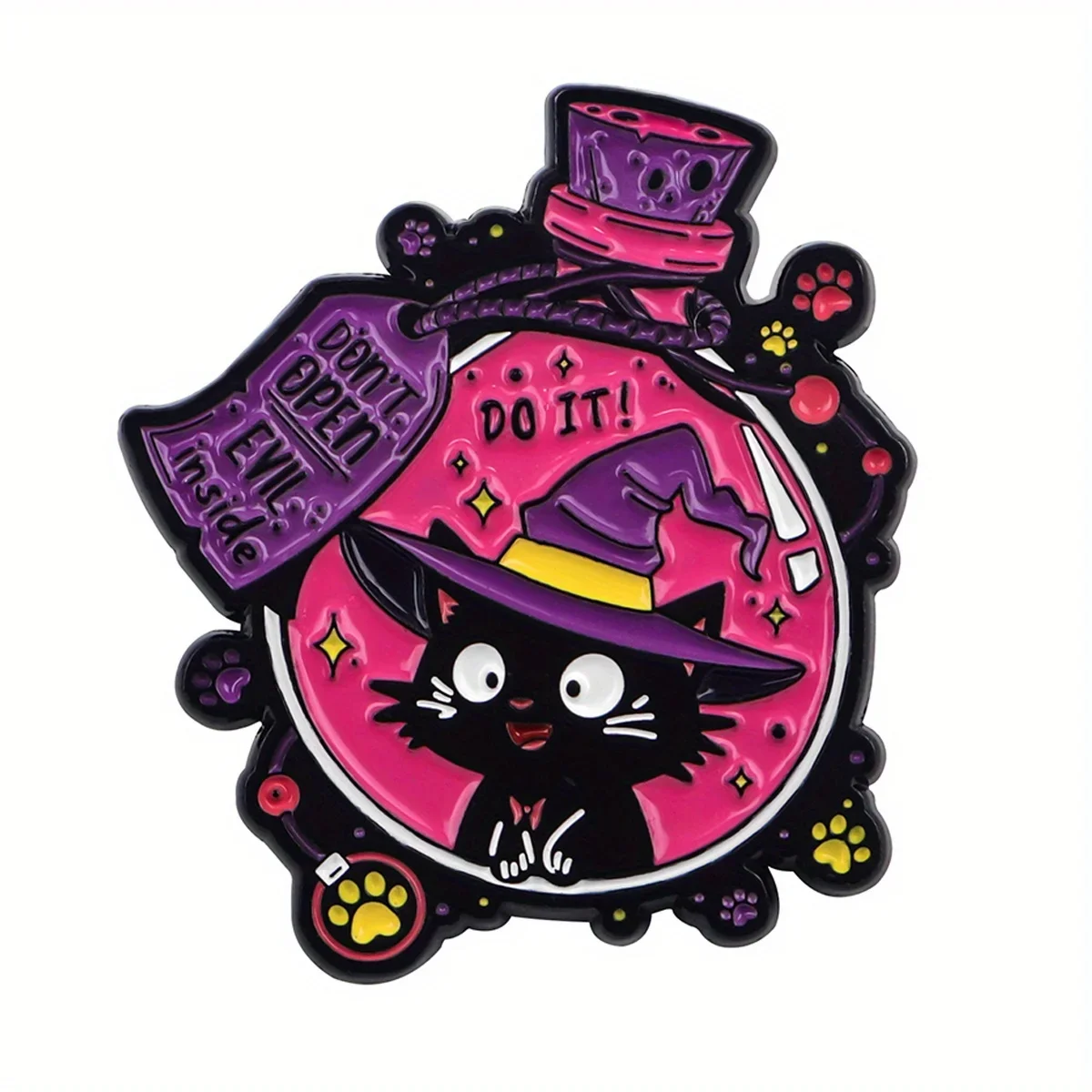 Cute Black Cat Enamel Pin Funny Witch Kitten in Magic Bottle Badge Kawaii Animal Brooch for Jewelry Accessory Gifts for Her, Him