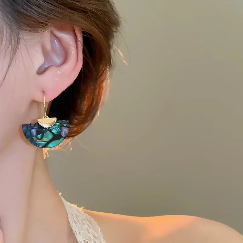 Temperament Colorful Fan-shaped Earrings Exaggerated Geometric Vintage Earrings Smudging Drop Earrings Gift