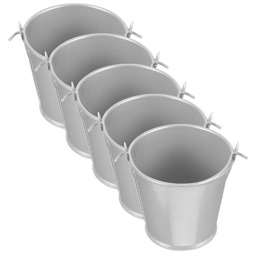 5 Pcs Mini Flower Pot Metal Tin Buckets Silver Retro Design Small Snack Candy Storage Vase Home Decor Photography Props