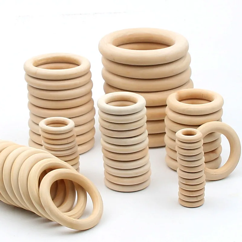 Unfinished Solid Natural Wooden Teething Ring Wood Lead-Free Beads For Ornaments Connectors Jewelry Making Macrame DIY Wood Hoop