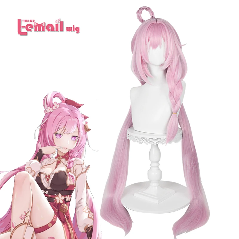 L-email wig Synthetic Hair Game Honkai Impact 3rd Elysia Cosplay Wig 110cm Long Pink Wigs with Double Ponytail Heat Resistant