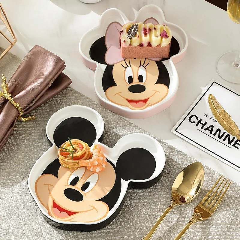 Miniso Disney Mickey Ceramic Dish Cute Cartoon Meal Tray Kawaii Minnie microwave oven high temperature resistant Fruit Plate