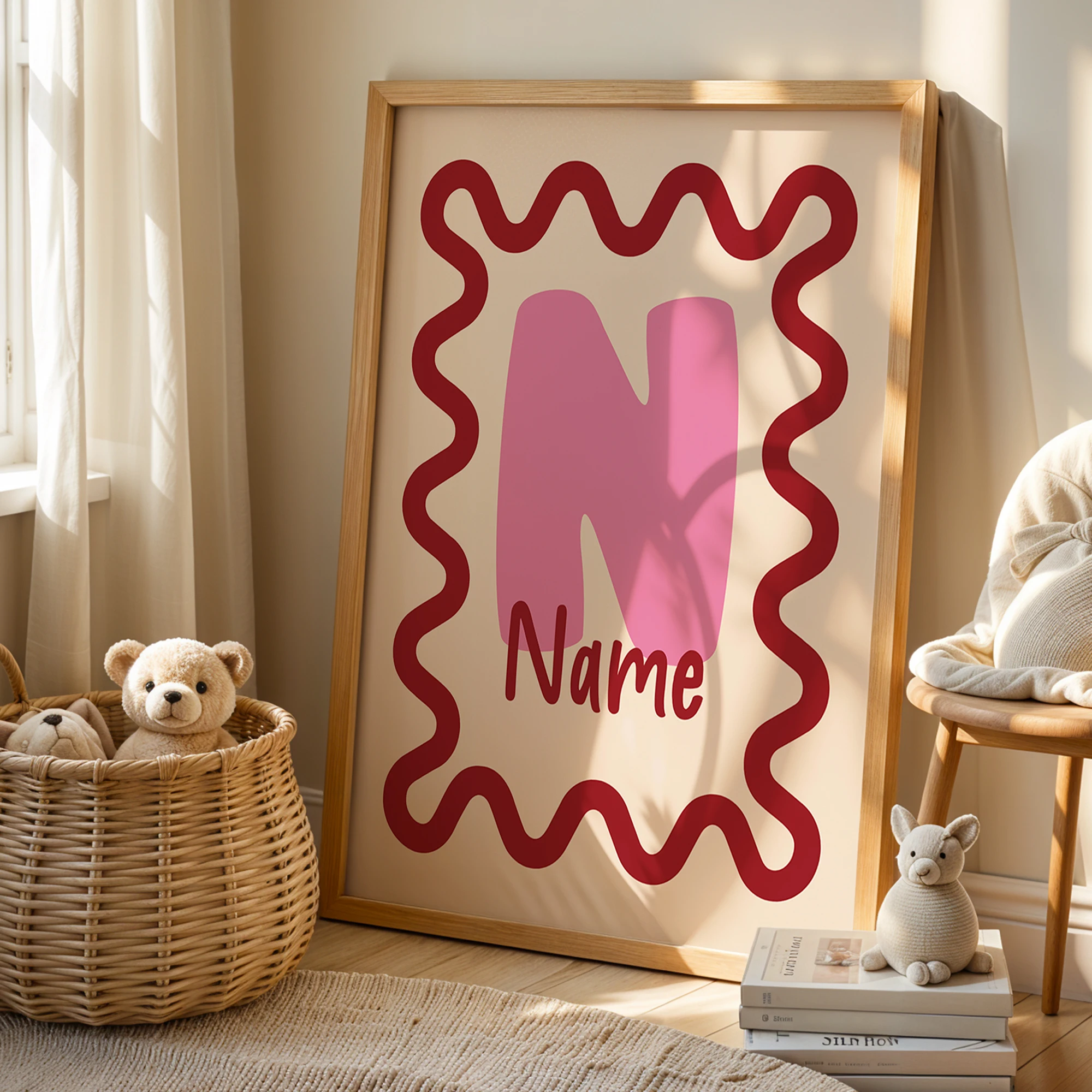 Personalized Custom Name Cartoon Child Striped Border Wall Art Print Picture Canvas Poster Painting For Living Room Home Decor