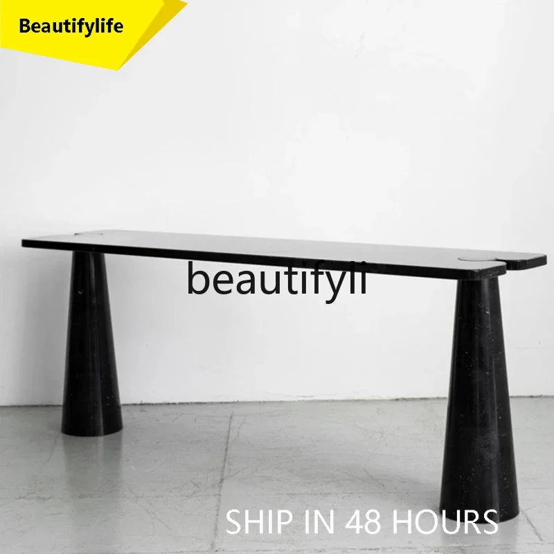 

smt1 Italian simple natural marble against the wall entrance table Designer hotel villa entrance entrance table