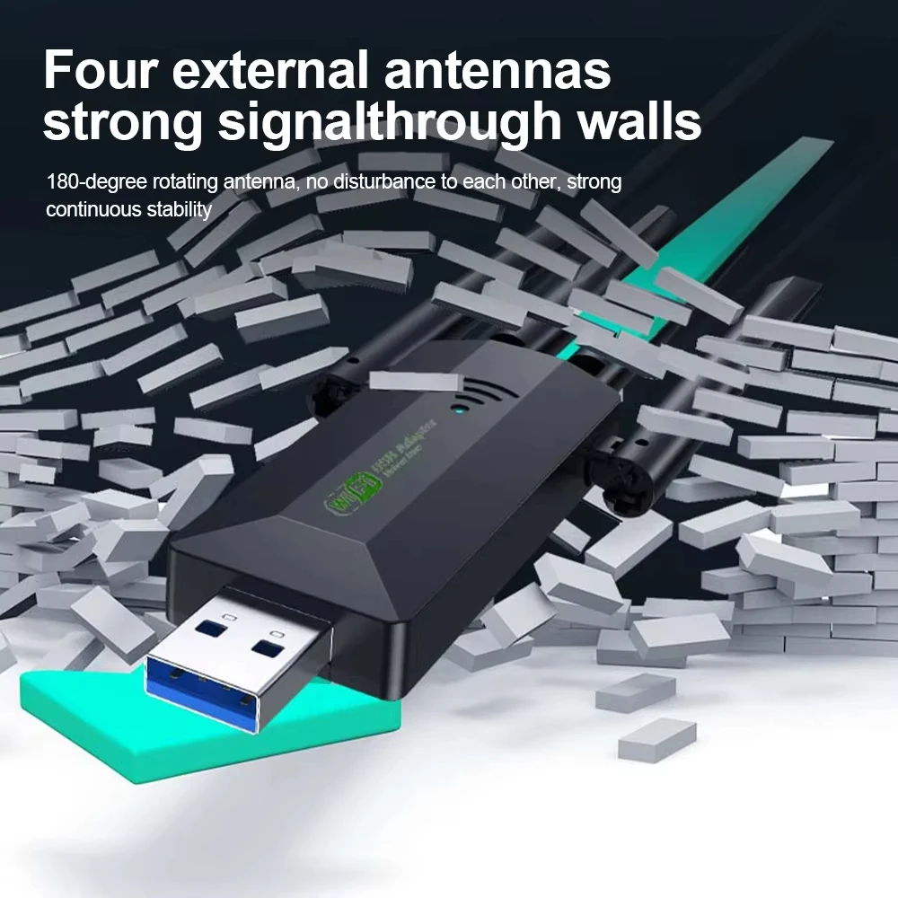 Dwuzakresowy adapter WiFi USB 3.0 1200 Mb/s 2.4G/5GHZ oryginalny 4 anteny WiFi Dongle bezprzewodowa karta sieciowa 802.11AX dla Win 10/11