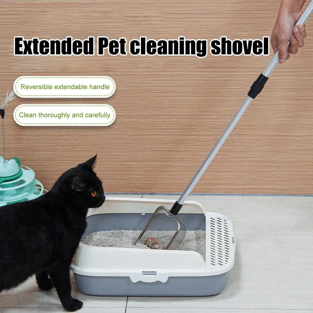 Stainless Steel Cat Litter Shovel Extendable Stainless Steel Cat Litter Scoop with 3-section Handle Heavy Duty Scooper for Easy