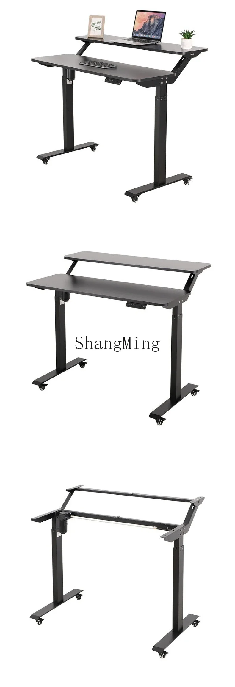 SM Home New Double Height Adjustable Desk Laptop Dual Desktop Standing Lifting Table