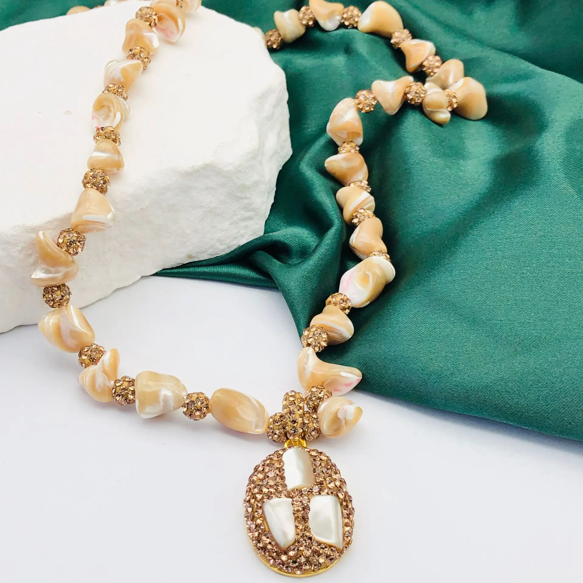 Shell Necklace, Bracelet, Ring, Earring Set, Retro Conch Shell Jewelry Set. Suit Skirt Jewelry