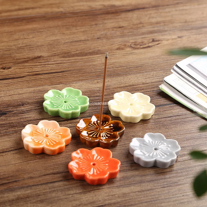 Soporte de incienso de flor de cerezo de cerámica, quemador de cera derretida, aromaterapia, oficina, casa de té, adorno para el salón, quemador de incienso
