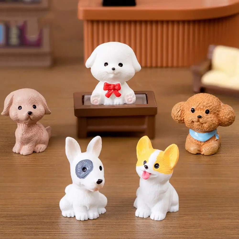 Resin Cute Dog Figurines Miniatures Cartoon Realistic Animal Figurines Handmade Funny Micro Landscape Ornaments Car Ornament