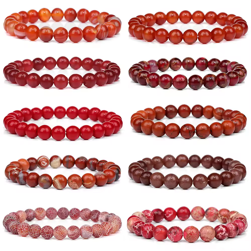 Red Natural Stone Bracelets 8mm Beaded Bracelets Agates Turquois Tiger Eye Bangle Yoga Meditation Jewelry Gifts For Women Men