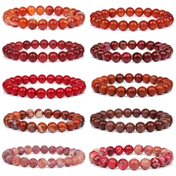 Red Natural Stone Bracelets 8mm Beaded Bracelets Agates Turquois Tiger Eye Bangle Yoga Meditation Jewelry Gifts For Women Men