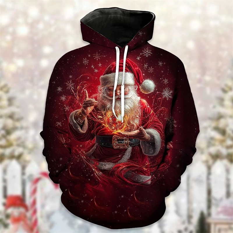 Felpe con cappuccio da uomo di nuova moda modello Babbo Natale primavera autunno manica lunga stampata in 3D felpa oversize di tendenza maschile di Natale