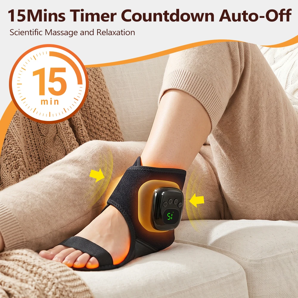 Heated Ankle Brace Support Air Compression Foot Massager 3 Heat Levels Pneumatic Ankle Care Warm Compress Cordless Rechargeable