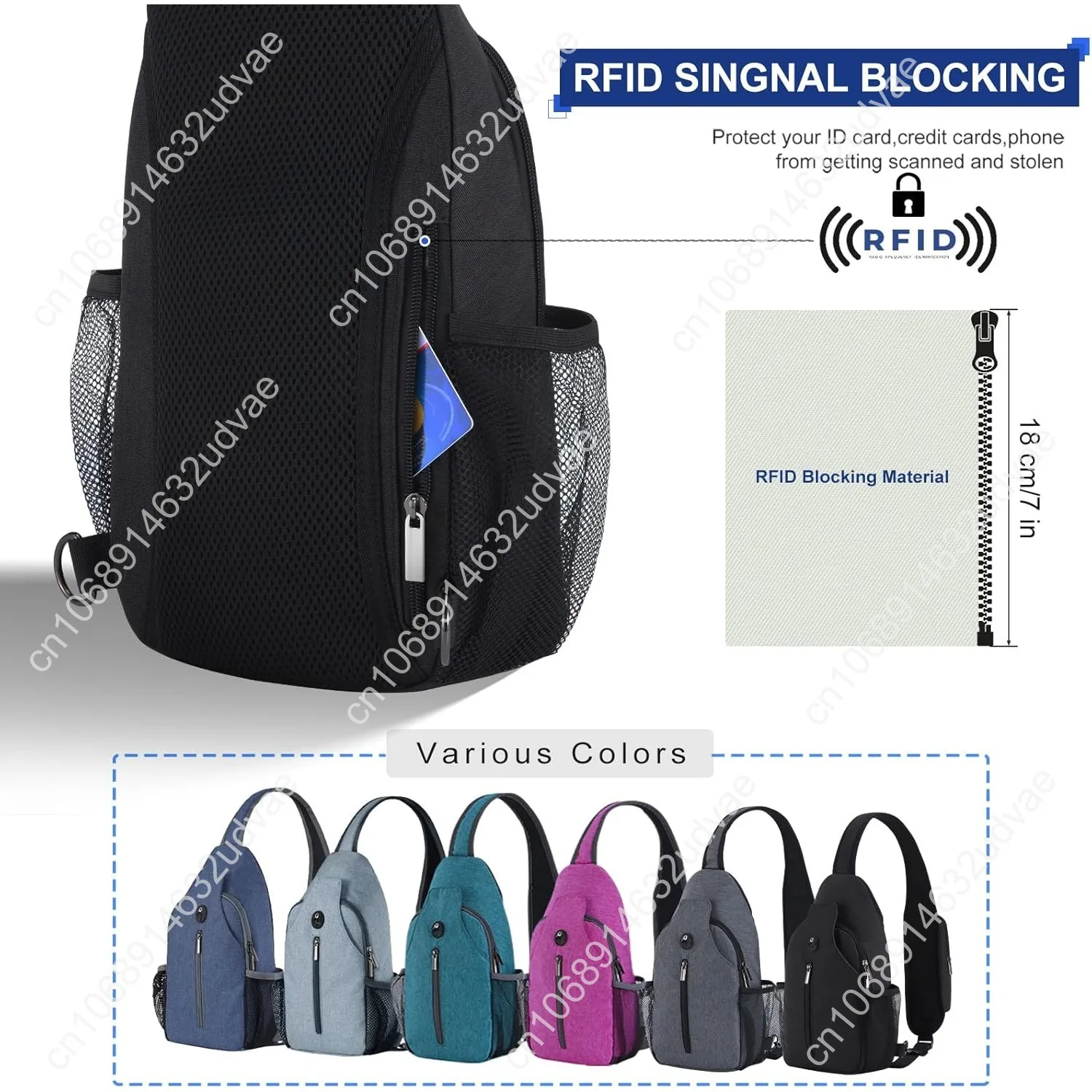 VADOO Sling Backpack with RFID Blocking and Phone Holder on Strap for Men Women Crossbody Chest Bag for Travel Hiking