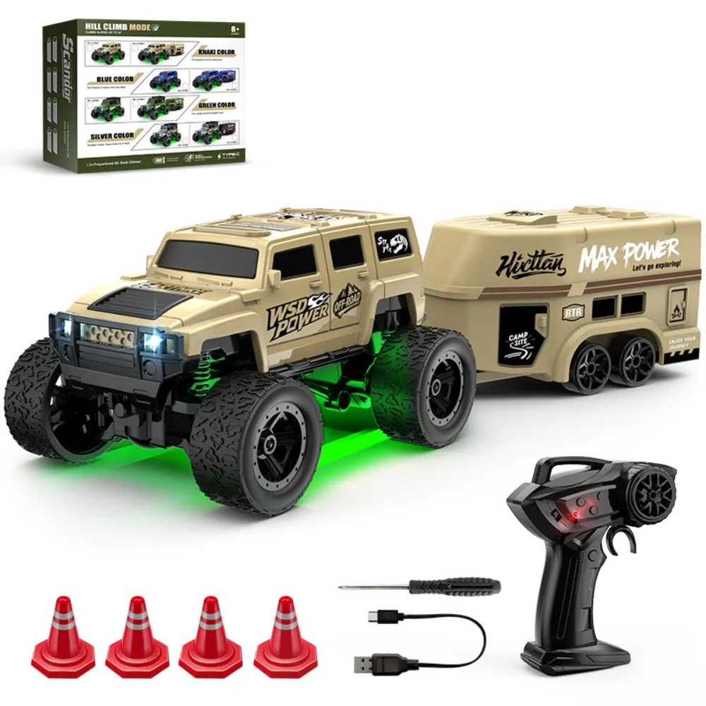 New 1:64 Mini RC Climbing Car Full Scale 2.4G Remote Control Off-road Vehicle Car Rechargeable with Trailer Children Model Gift