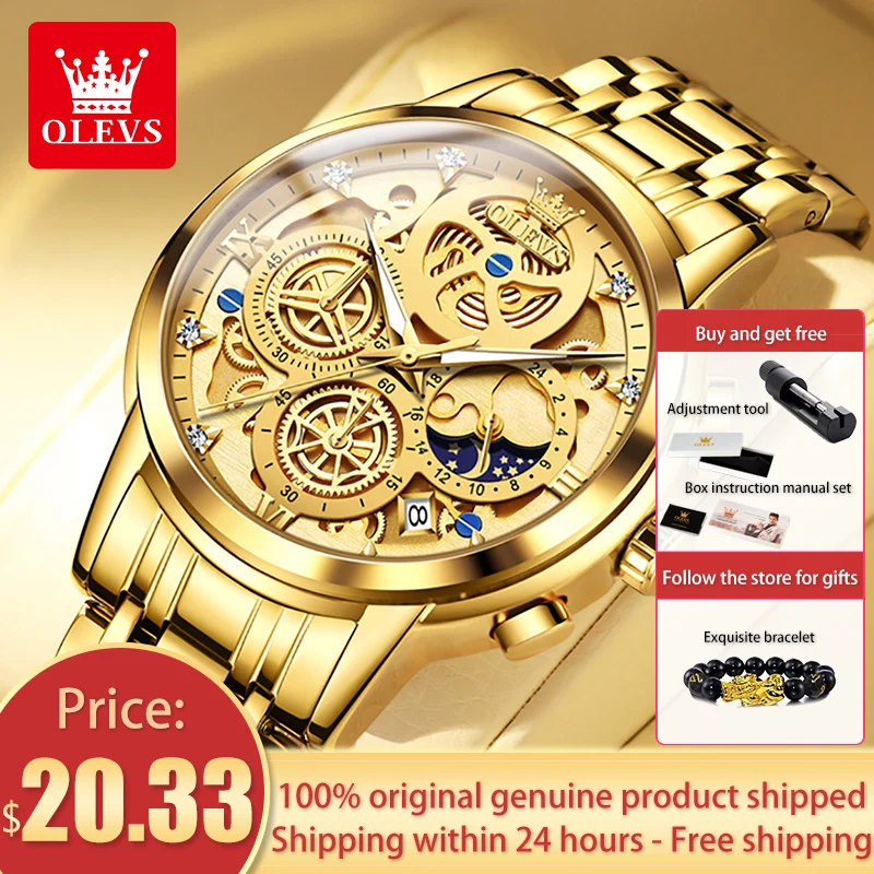 OLEVS-reloj de cuarzo de alta calidad para hombre, cronógrafo de pulsera con correa de acero inoxidable, marca Original de lujo, a la moda, nuevo diseño