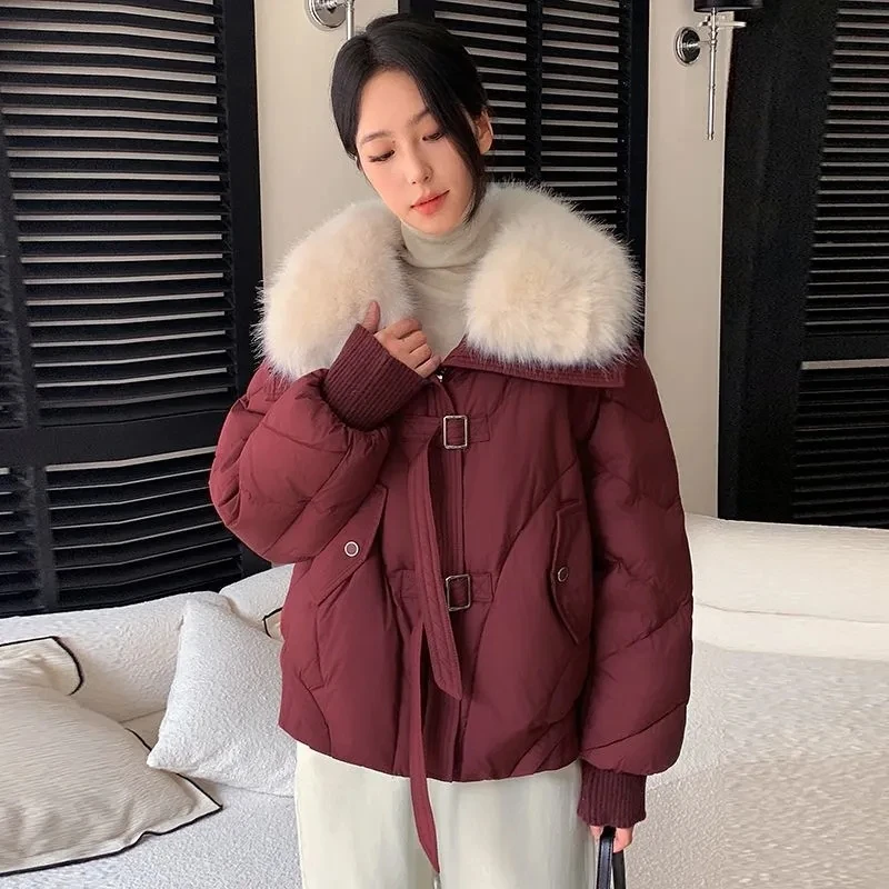 

Women's Winter Parka Coat 2026 Casual Korean Version Lady Outerwear Temperament Thicken Big Fur Collar Ladies Down Cotton Jacket