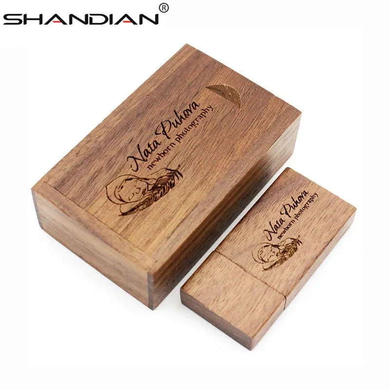 

SHANDIAN Free custom logo Wooden USB+box flash drive Memory stick 4GB 8GB 16GB 32GB 64GB Pendrive Logo for Photography Wedding