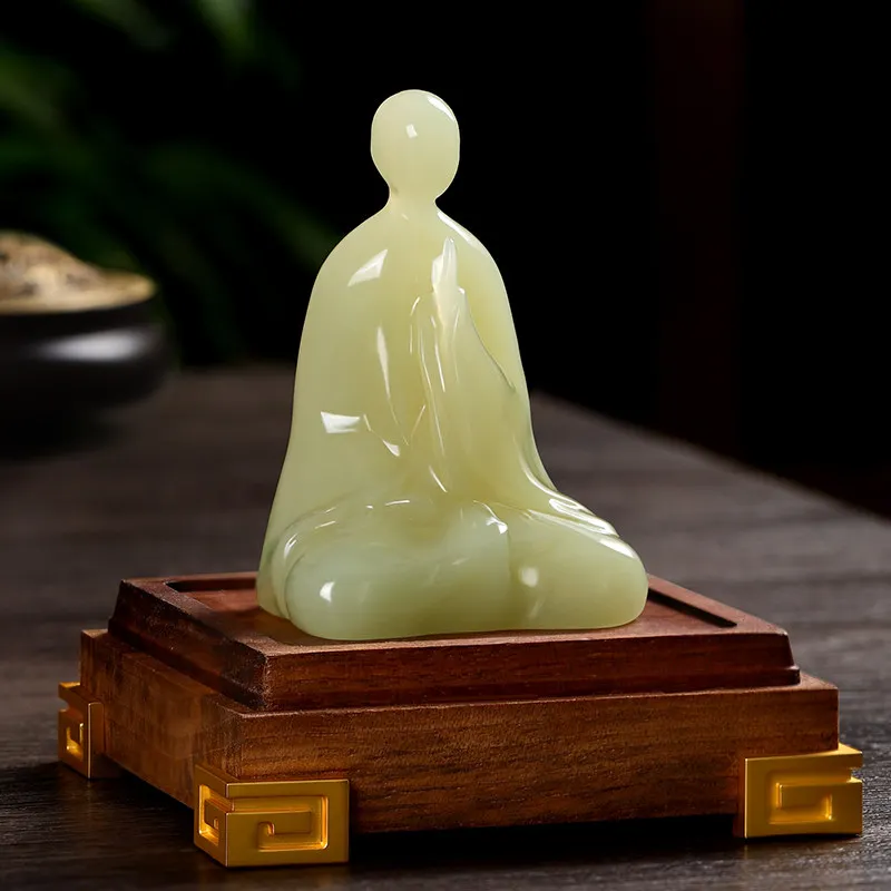 PYH natural jade faceless Buddha statue home jade Buddha ornament entrance study decoration housewarming gift
