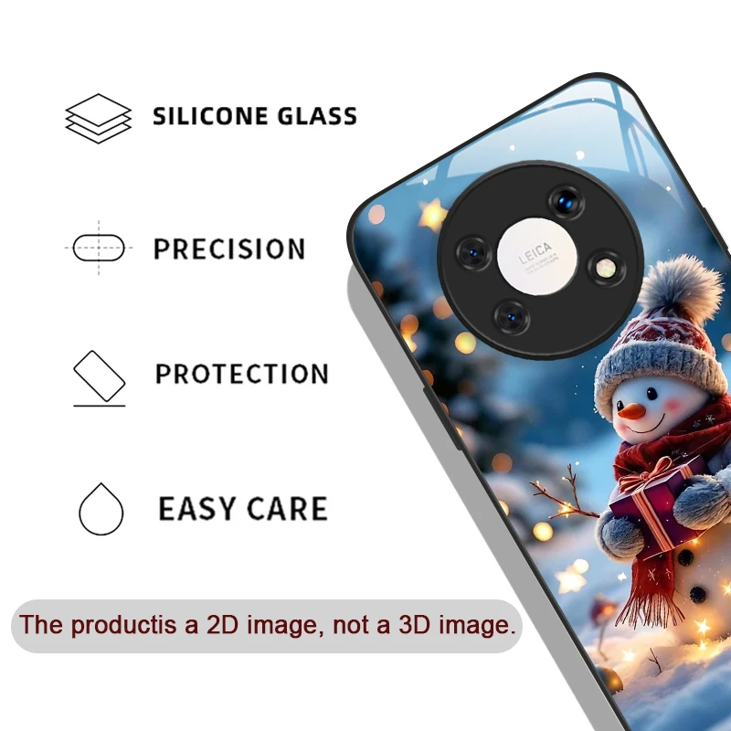 Cute Winter Christmas Snowman Pattern Tempered Glass Phone Case for Huawei Honor 200 100 90 80 Magic 7 Pro 6 5 Lite X8 X9 Cover