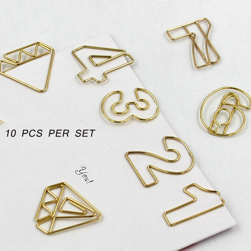 

10pcs Number Shaped Paper Clips Set Metal Dividers Cute Bookmarks Stationery School Gifts Planner Clip Accesorios De Oficina