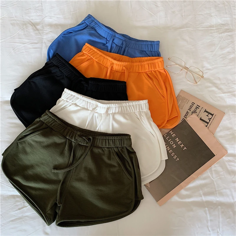 

Women Summer Sports Drawstring Running Shorts Elastic High Waist Solid Yoga A-line Shorts Casual Outdoor Loose Straight Trousers