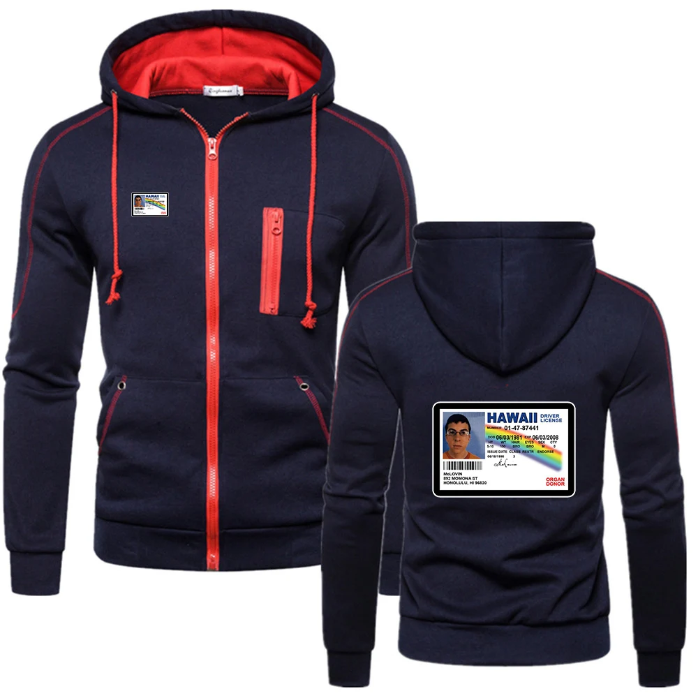 2025 مضحك ماكلوفين ID الطباعة الربيع والخريف جديد الرجال بلون هوديي سترة سحاب أكمام طويلة ملابس الشارع الشهير