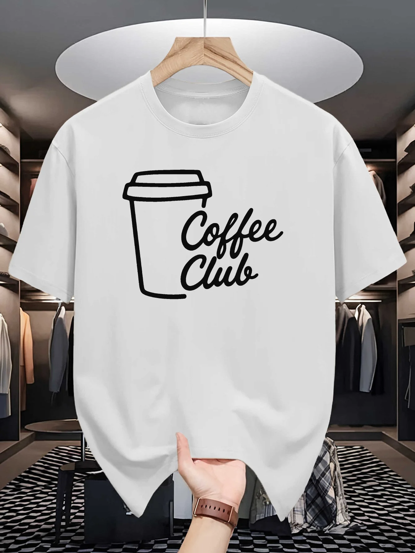 Minimal Coffee Cup Coffee Club Graphic Mens Crew Neck T Shirt Simple Line Art Print Short Sleeve Casual Cotton Daily Summer Tops