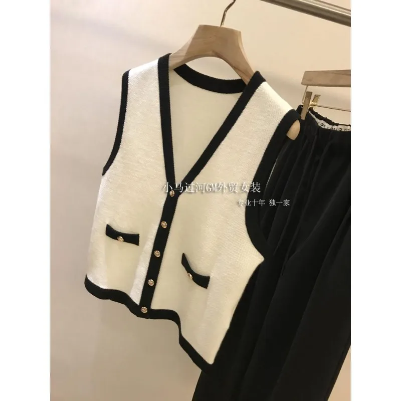 Vintage Chaleco Mujer Small Fragrant Style Contrast V-neck Top Knit Sleeveless Sweater Vest 2024 Y2k Crop  Sueter Jacket