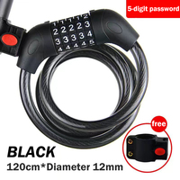 120CM Bike Lock 5 Digit Code Combination Bicycle Security Lock Portable Ring Lock MBT Steel Cable Lock Chain Diameter 12MM