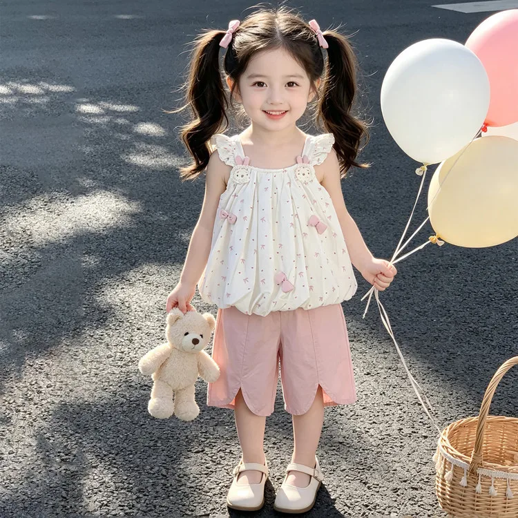 Girls Bow Strapless Set Summer 2026 New Summer Clothes Baby Girl Korean Stylish Shorts Two Piece Set