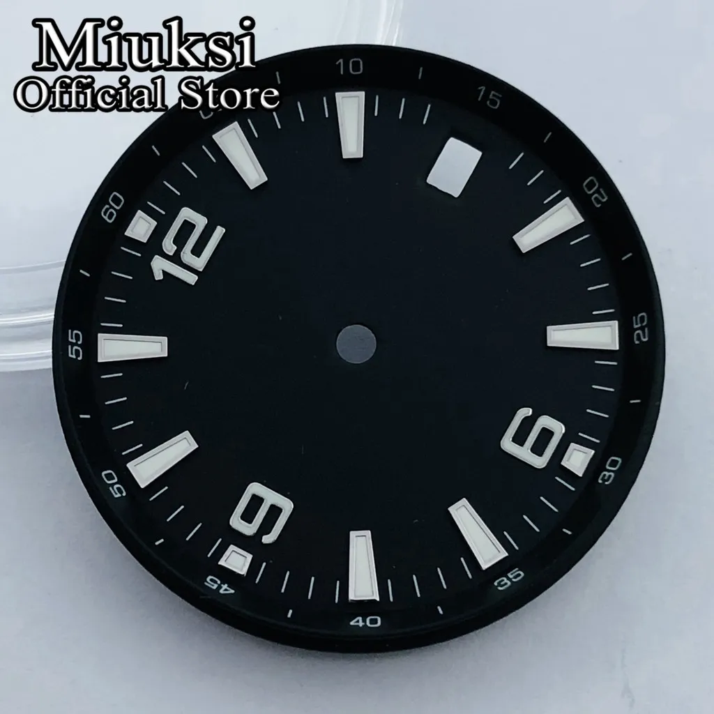 Miuksi 31mm black blue green white watch dial luminous fit NH35 movement