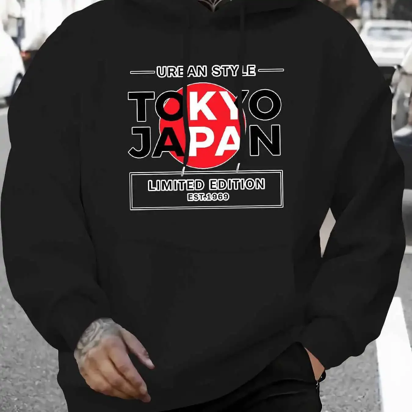 New Styles Unisex Autumn Winter Hooded Sweatshirt - Tokyo Japan Graphic Print Geometric Pattern Machine  Casual for Men & Women