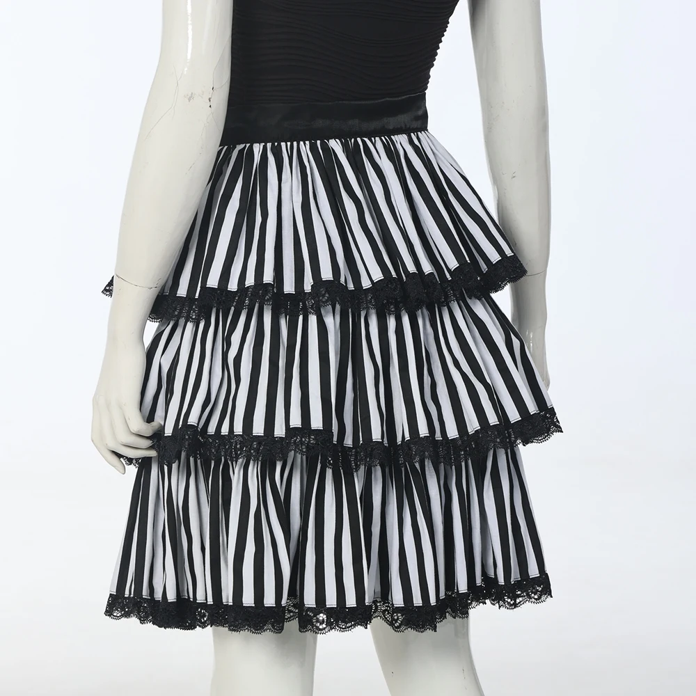 Jester Clown Harlequin Lolita Fancy Ruffle Short Skirt Women Gothic Steampunk Striped Bustle Multilayer Skirts Ruffled Lace Trim view 2